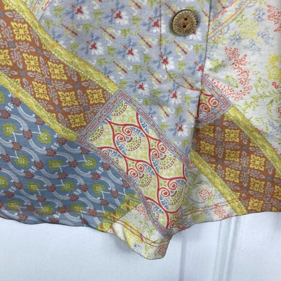 NWOT VINCENTE Tunic Patchwork Floral Multi Fishnet Sleeve Button Spandex Coral - Picture 12 of 12